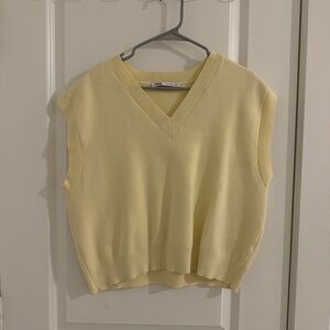 ZARA Yellow Knit V-neck Sweater Vest
